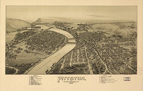 1892 מפה פיטסטון ומערב פיטסטון, פנסילבניה | גודל 16x24 - מוכן למסגרת | פנסילבניה | פיטסטון | PITTSTON